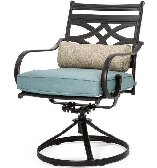 Hanover Montclair 7-Piece Dining Set In Ocean Blue With 6 Swivel Rockers And A 40" x 67" Dining Table - Image 6