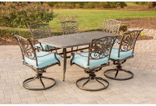 Hanover Traditions 7-Piece Outdoor Dining Set In Blue With 72" x 38" Cast-Top Table - Image 6