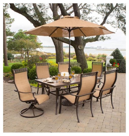 Hanover Monaco 7-Piece Outdoor Dining Patio Set with Umbrella - Image 6