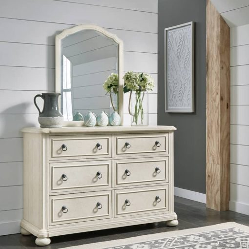 Homestyles Provence Antiqued White Dresser w/ Mirror - Image 7