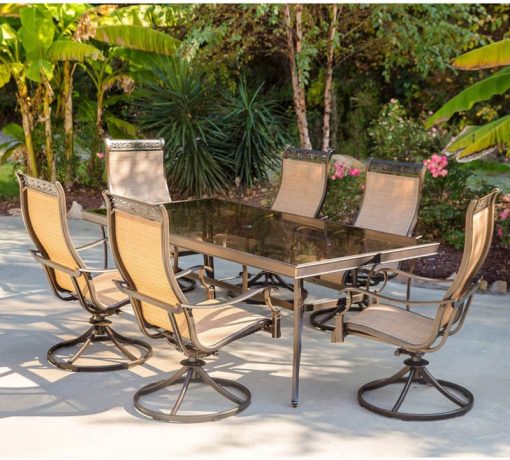 Hanover Monaco 7-Piece Dining Set With Six Sling-Back Swivel Rockers And One Extra Large Glass-Top Dining Table - Image 7