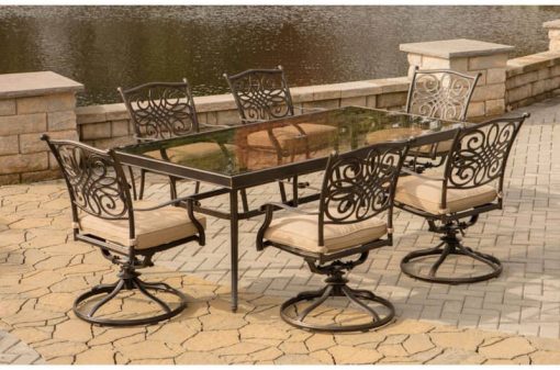 Hanover Traditions 7-Piece Dining Set In Tan With Extra Large Glass-Top Dining Table - Image 7