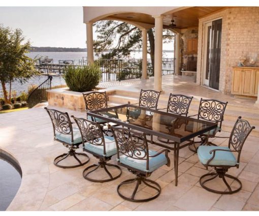 Hanover Traditions 9-Piece Dining Set In Blue With Extra Large Glass-Top Dining Table - Image 7