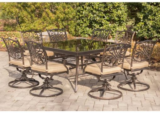 Hanover Traditions 9-Piece Dining Set In Tan With A 60" Square Glass-Top Dining Table - Image 7