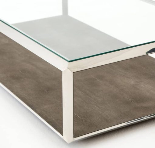 Four Hands Bentley Collection Shagreen Stainless Steel Shadow Box Coffee Table - Image 7