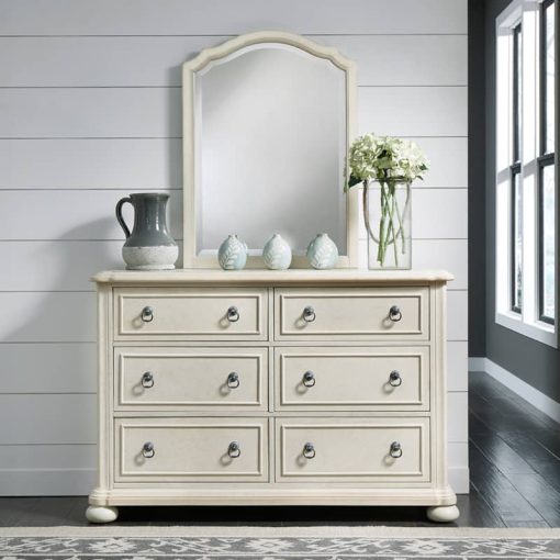 Homestyles Provence Antiqued White Dresser w/ Mirror - Image 8