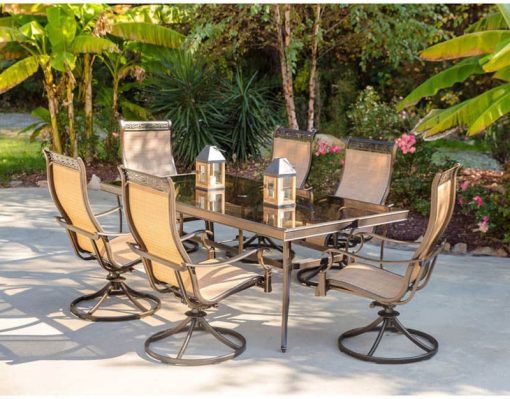 Hanover Monaco 7-Piece Dining Set With Six Sling-Back Swivel Rockers And One Extra Large Glass-Top Dining Table - Image 8