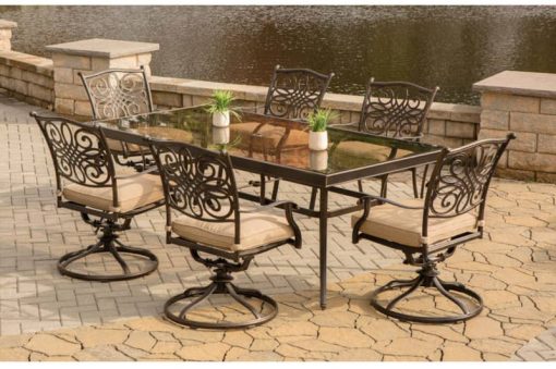 Hanover Traditions 7-Piece Dining Set In Tan With Extra Large Glass-Top Dining Table - Image 8