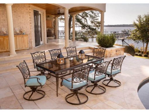 Hanover Traditions 9-Piece Dining Set In Blue With Extra Large Glass-Top Dining Table - Image 8