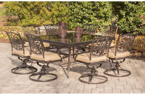 Hanover Traditions 9-Piece Dining Set In Tan With A 60" Square Glass-Top Dining Table - Image 8