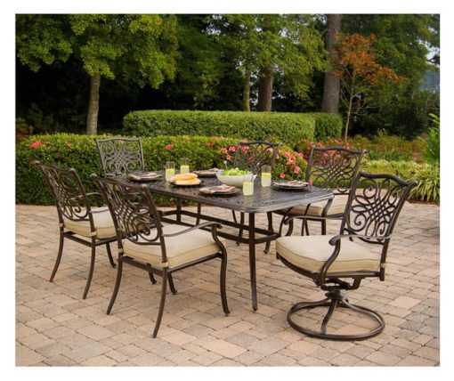 Hanover Traditions 7-Piece Outdoor Dining Patio Set with Umbrella In Natural Oat - Image 8