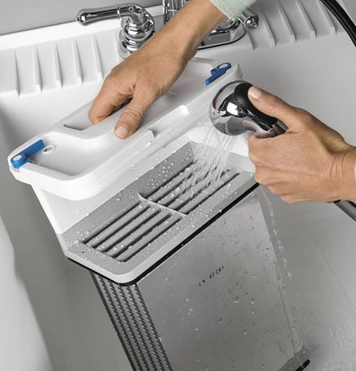 GE 4.1 Cu. Ft. White Smart Front Load Ventless Condenser Electric Dryer With Stainless Steel Basket - Image 4