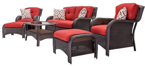 Hanover Strathmere 6-Piece Outdoor Lounge Patio Set In Crimson Red - Image 7
