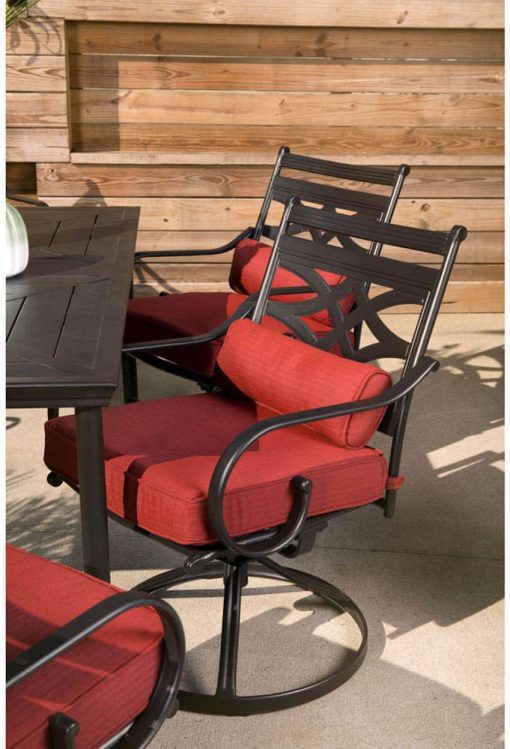 Hanover Montclair 7-Piece Dining Set In Chili Red With 6 Swivel Rockers And A 40" x 67" Dining Table - Image 10