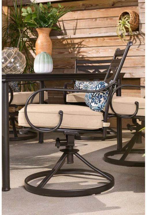Hanover Montclair 7-Piece Dining Set In Country Cork With 6 Swivel Rockers And A 40" x 67" Dining Table - Image 10