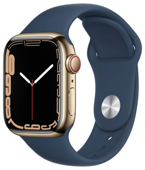 Apple Watch Series 7 GPS & Cellular 41mm Gold Stainless Steel Case With Abyss Blue Sport Band