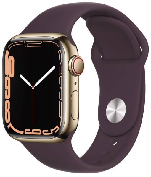 Apple Watch Series 7 GPS & Cellular 41mm Gold Stainless Steel Case With Dark Cherry Sport Band