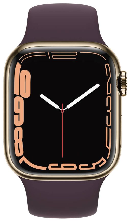 Apple Watch Series 7 GPS & Cellular 41mm Gold Stainless Steel Case With Dark Cherry Sport Band - Image 2