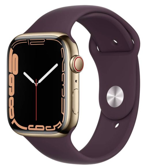 Apple Watch Series 7 GPS & Cellular 45mm Gold Stainless Steel Case With Dark Cherry Sport Band