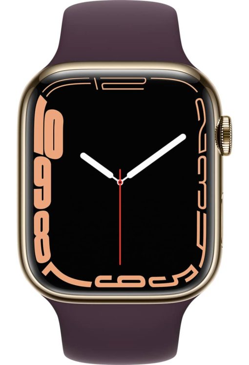 Apple Watch Series 7 GPS & Cellular 45mm Gold Stainless Steel Case With Dark Cherry Sport Band - Image 2
