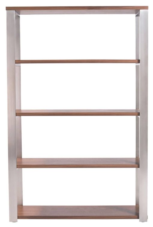 Euro Style Dillon 40" Shelving Unit In American Walnut Veneer w/ Brushed Stainless Steel Frame - Image 2