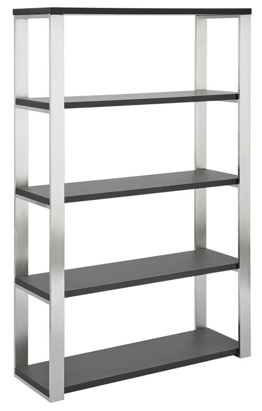 Euro Style Dillon 40" Shelving Unit In Matte Anthracite w/ Brushed Stainless Steel Frame