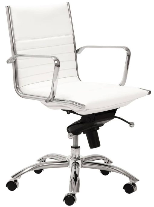 Euro Style Dirk White/Chrome Low Back Office Chair