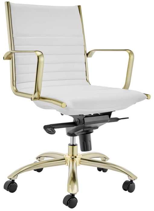 Euro Style Dirk White/Matte Gold Low Back Office Chair