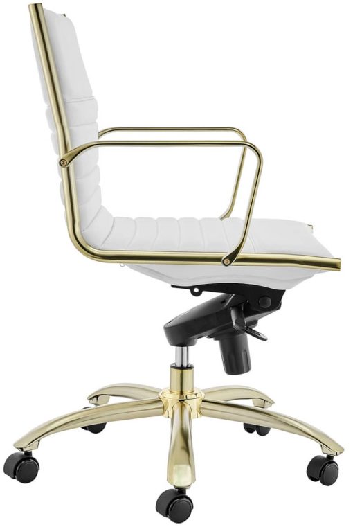 Euro Style Dirk White/Matte Gold Low Back Office Chair - Image 3