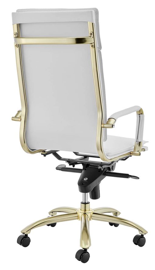 Euro Style Gunar White/Matte Brushed Gold Pro High Back Office Chair - Image 4