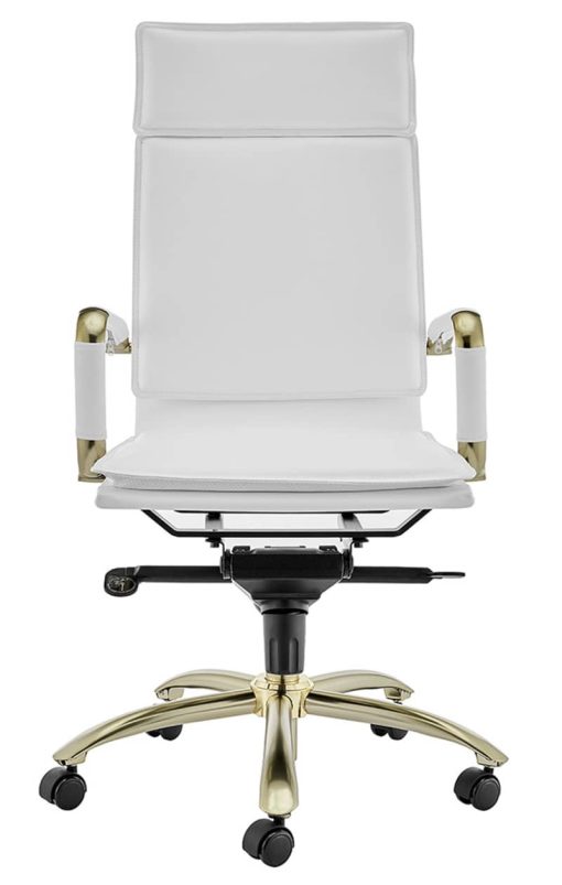 Euro Style Gunar White/Matte Brushed Gold Pro High Back Office Chair - Image 2