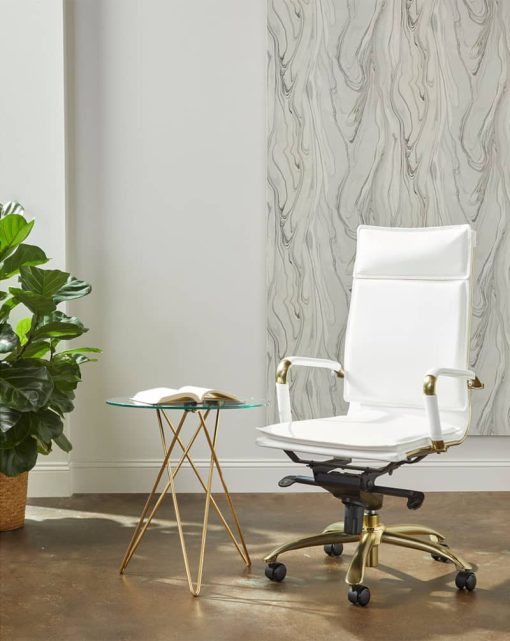 Euro Style Gunar White/Matte Brushed Gold Pro High Back Office Chair - Image 7