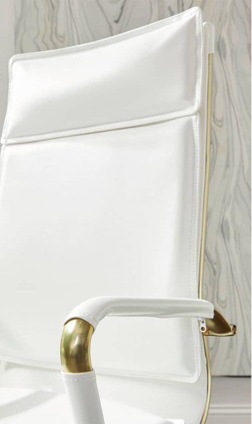 Euro Style Gunar White/Matte Brushed Gold Pro High Back Office Chair - Image 8