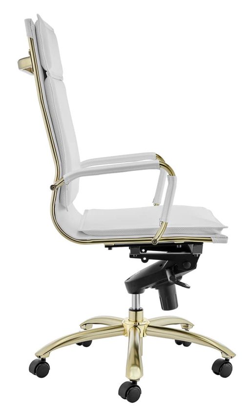 Euro Style Gunar White/Matte Brushed Gold Pro High Back Office Chair - Image 3