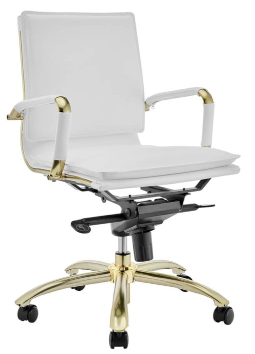 Euro Style Gunar White/Matte Brushed Gold Pro Low Back Office Chair