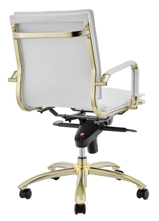 Euro Style Gunar White/Matte Brushed Gold Pro Low Back Office Chair - Image 4