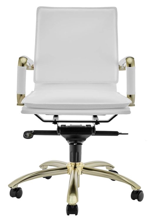 Euro Style Gunar White/Matte Brushed Gold Pro Low Back Office Chair - Image 2