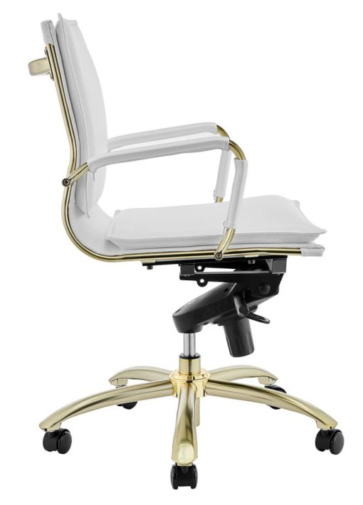 Euro Style Gunar White/Matte Brushed Gold Pro Low Back Office Chair - Image 3