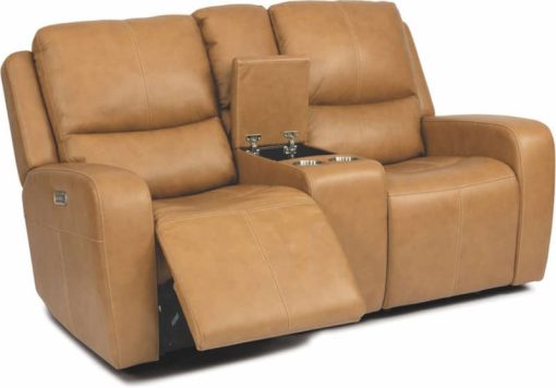 Flexsteel Aiden Honey Power Reclining Loveseat w/ Console & Power Headrests - Image 2
