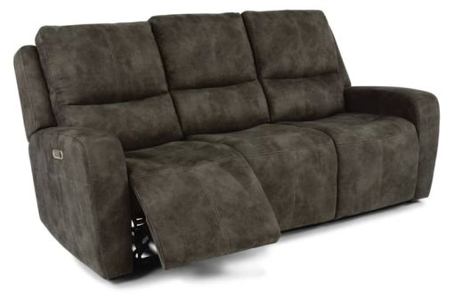 Flexsteel Aiden Fabric Grey Power Reclining Sofa w/ Power Headrests - Image 2