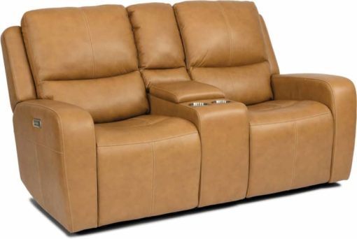 Flexsteel Aiden Midnight Black Power Reclining Loveseat w/ Console & Power Headrests