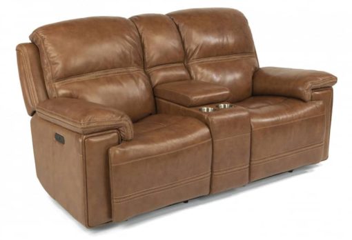 Flexsteel Fenwick Leather Power Reclining Loveseat With Console & Power Headrests