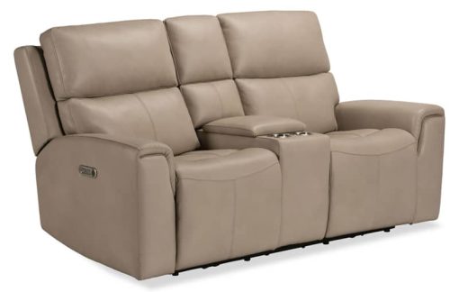 Flexsteel Jarvis Parchment Leather Power Reclining Loveseat With Console & Power Headrests
