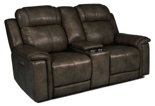 Flexsteel Kingsley Leather Power Reclining Loveseat With Console & Power Headrests