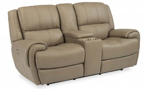 Flexsteel Nance Leather Power Reclining Loveseat With Console