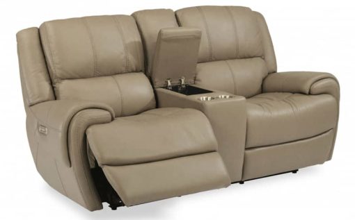 Flexsteel Nance Leather Power Reclining Loveseat With Console - Image 3