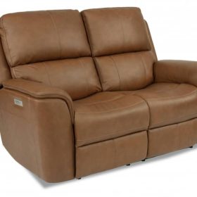 Flexsteel Henry Russet Power Reclining Loveseat With Power Headrests & Lumbar
