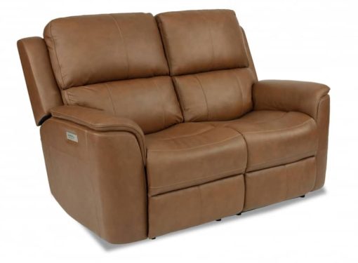 Flexsteel Henry Russet Power Reclining Loveseat With Power Headrests & Lumbar