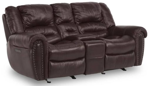 Flexsteel Town Sable Fabric Power Reclining Loveseat With Console & Power Headrests