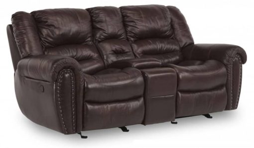 Flexsteel Town Camel Leather Gliding Reclining Loveseat w/ Console